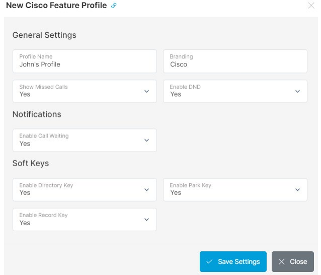 New Cisco Feature Profile