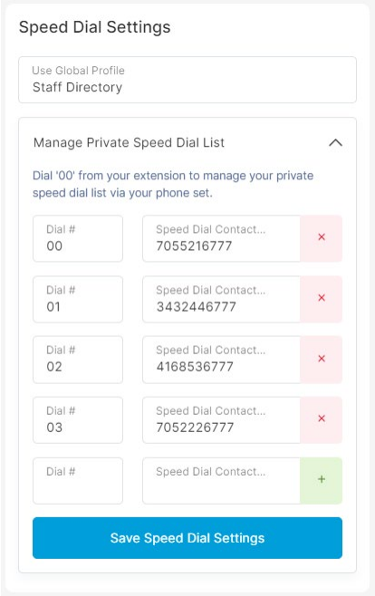 Speed Dial Settings